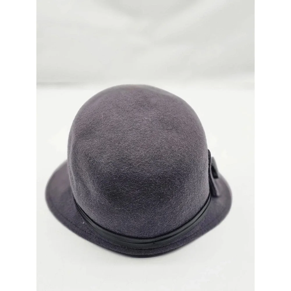 Cloche Hat Women OS Purple Excellent 100% Wool Felt Vintage Style Bow